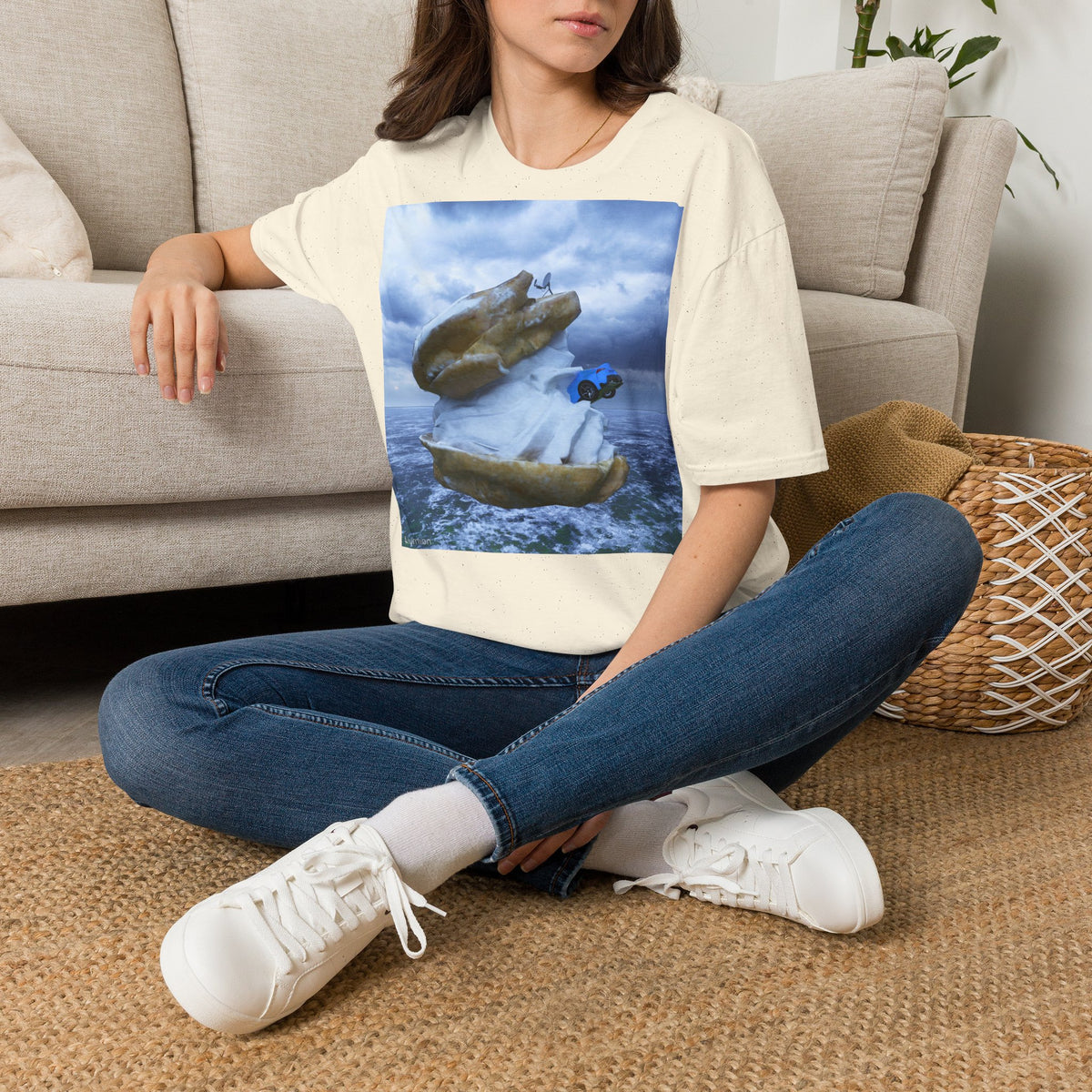 T-Shirt — Surreal Flying Fish & Diver Art Print Tee