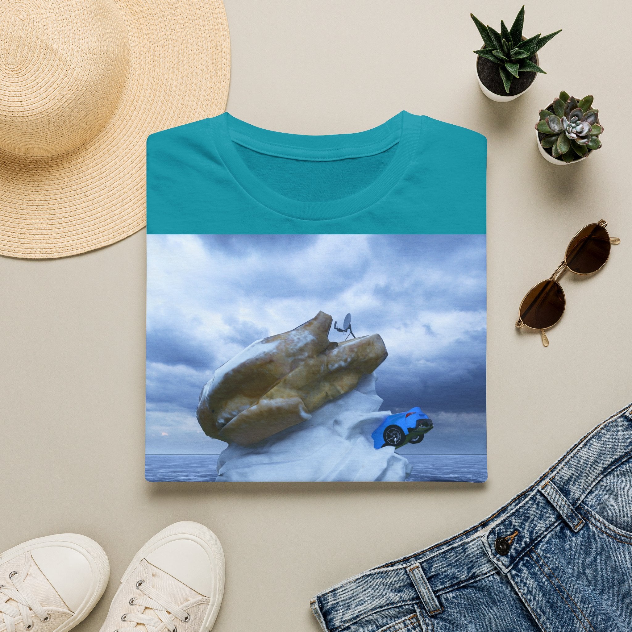 T-Shirt — Surreal Flying Fish & Diver Art Print Tee