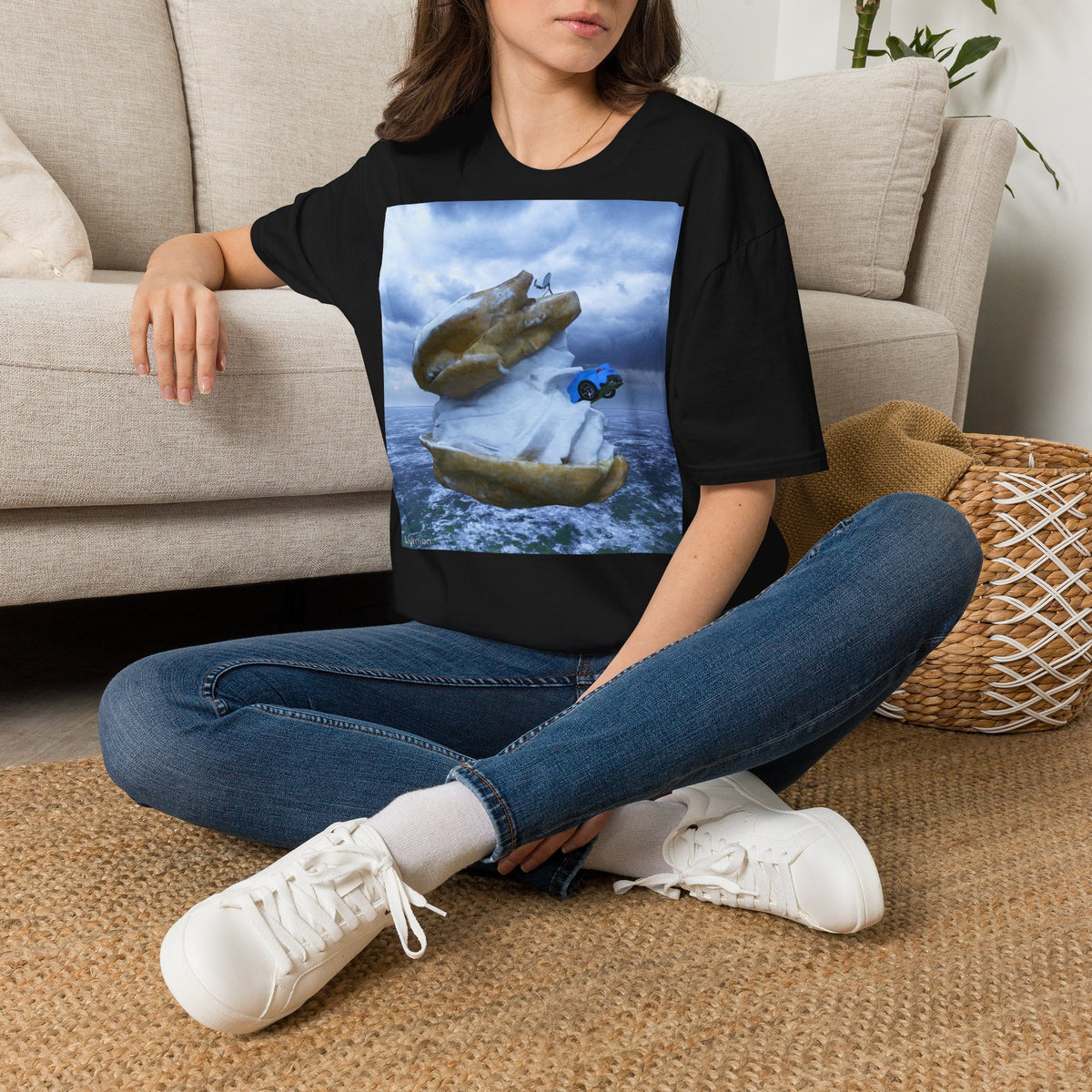 T-Shirt — Surreal Flying Fish & Diver Art Print Tee