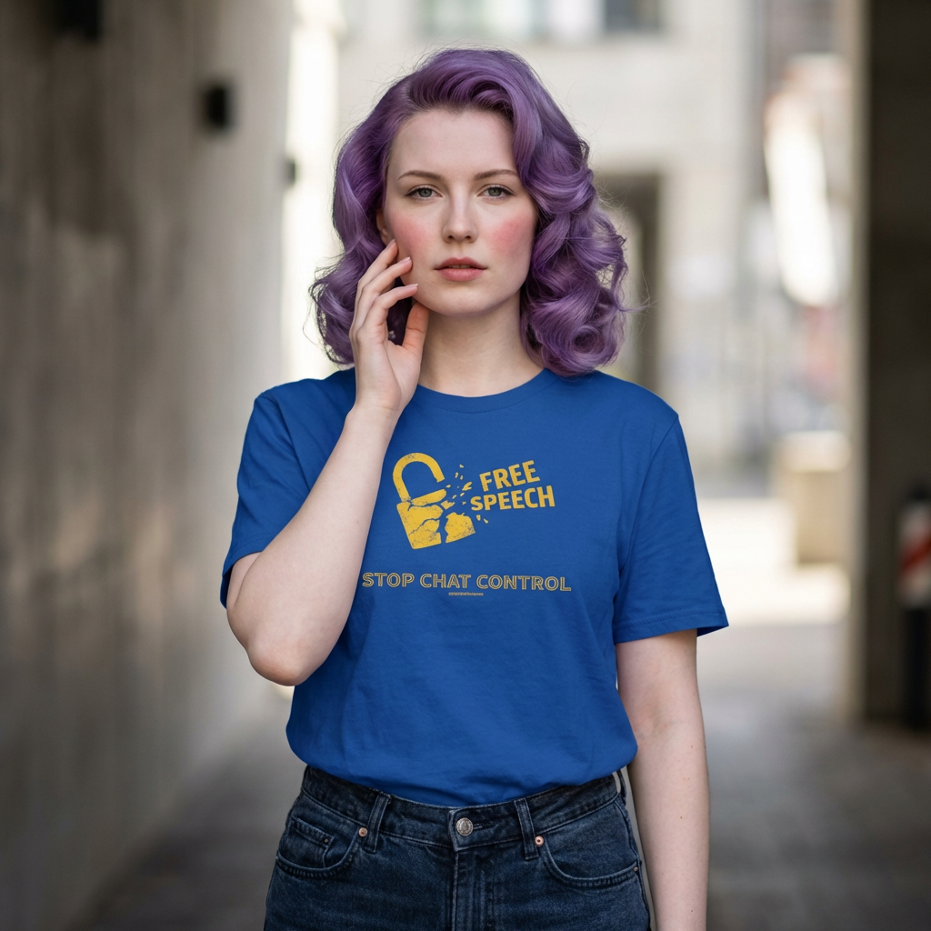 Free Speech. Stop Chat Control, front graphic T-shirt