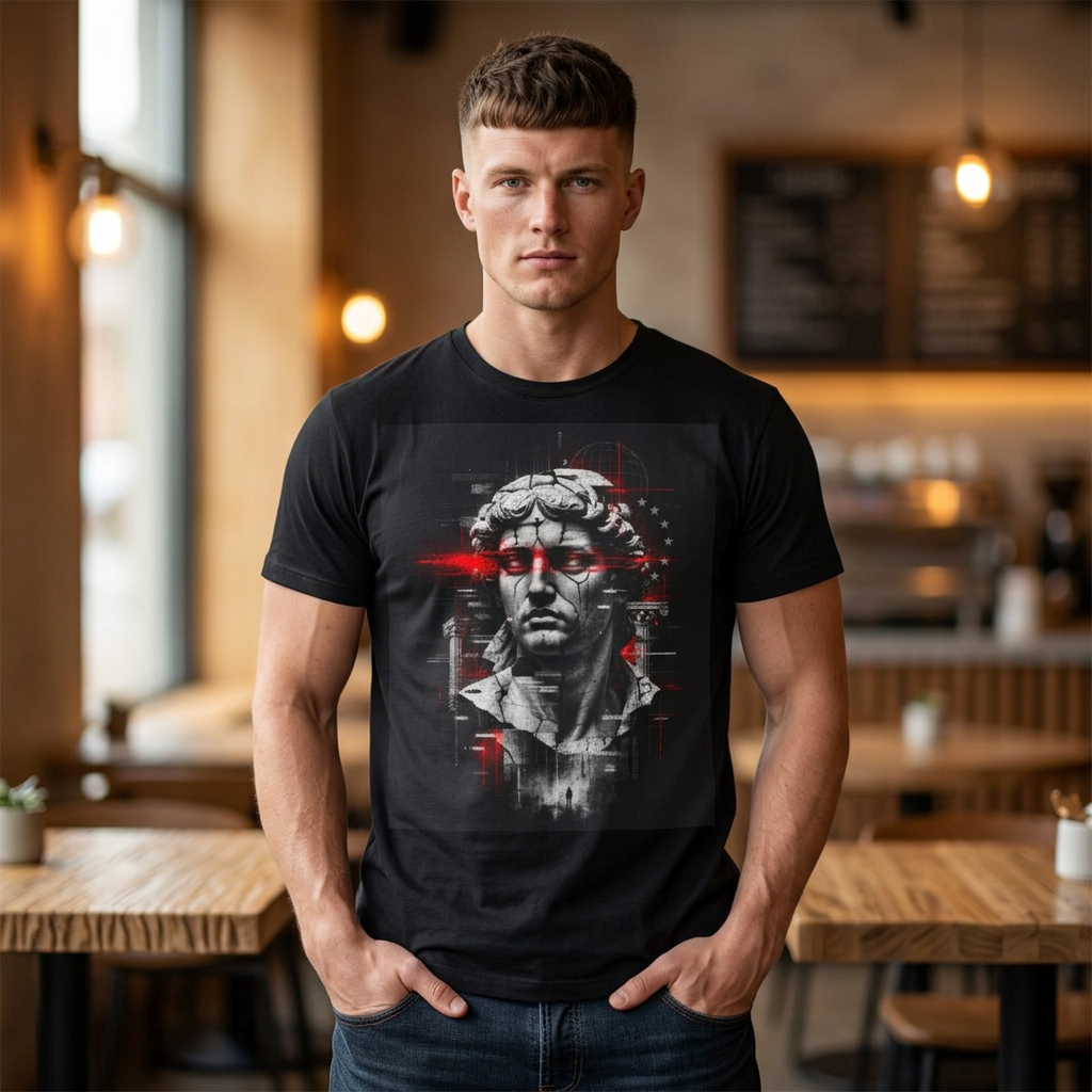 Statue Head Graphic Tee — Retro Cyber Roman Bust T-Shirt