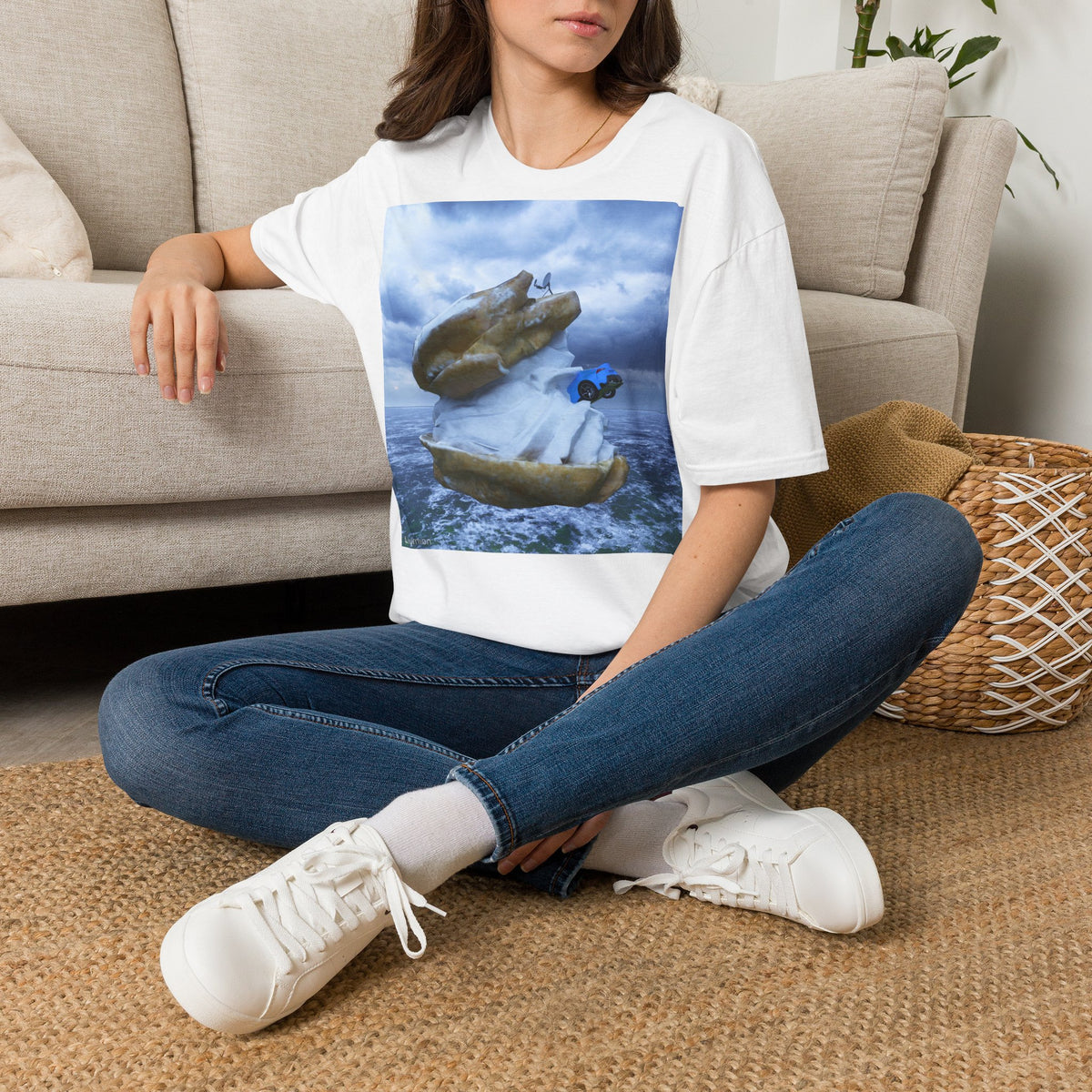 T-Shirt — Surreal Flying Fish & Diver Art Print Tee