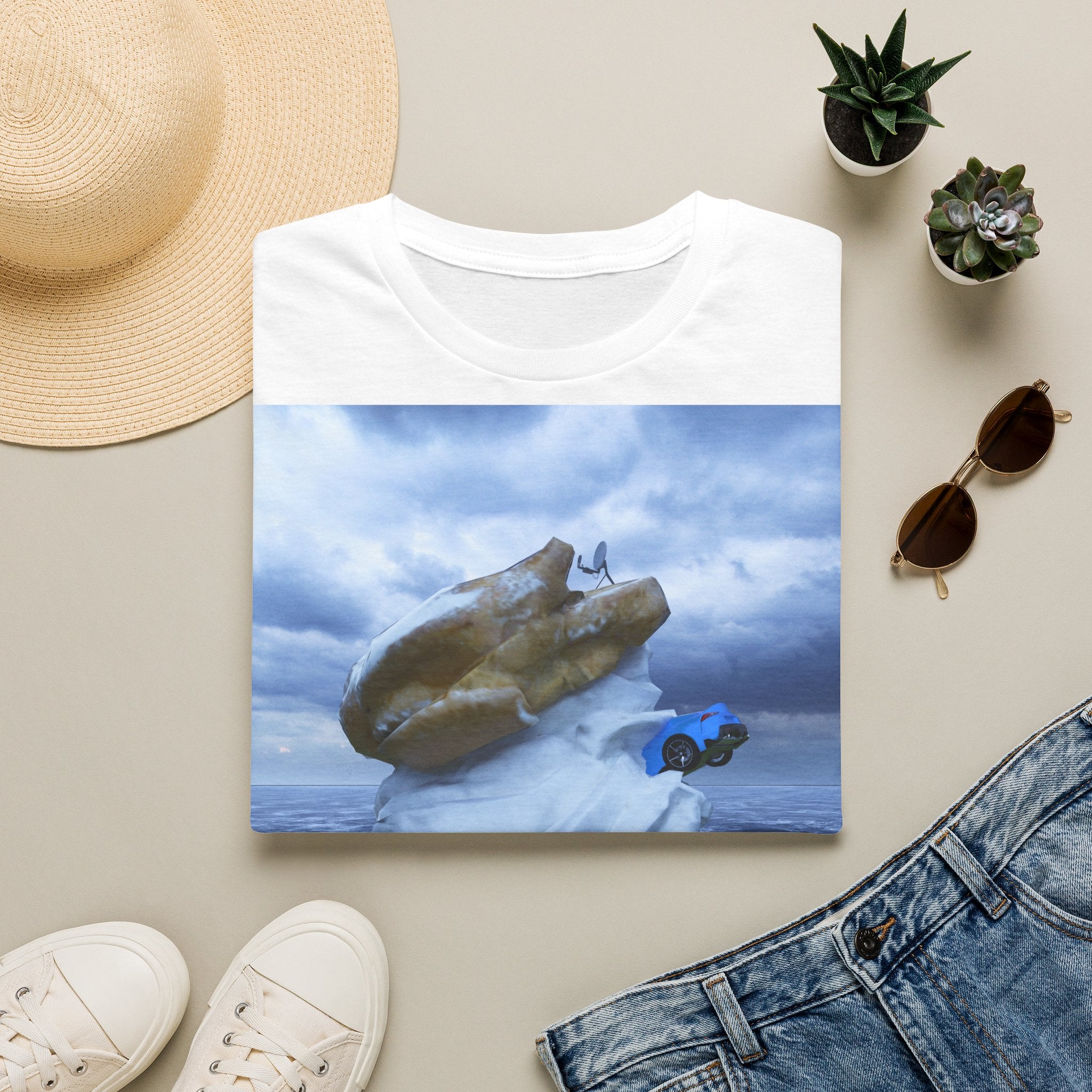 T-Shirt — Surreal Flying Fish & Diver Art Print Tee
