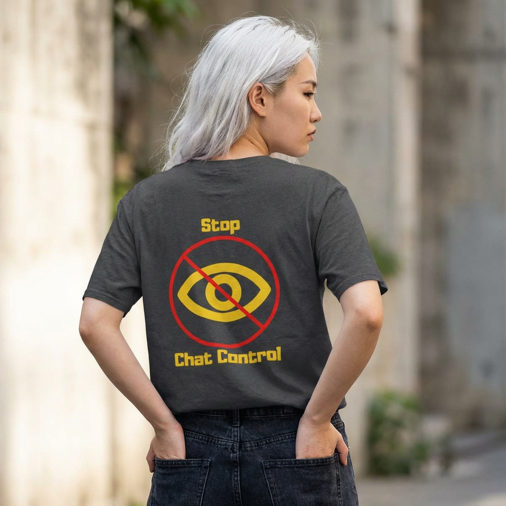 Stop Chat Control, backside graphic T-Shirt