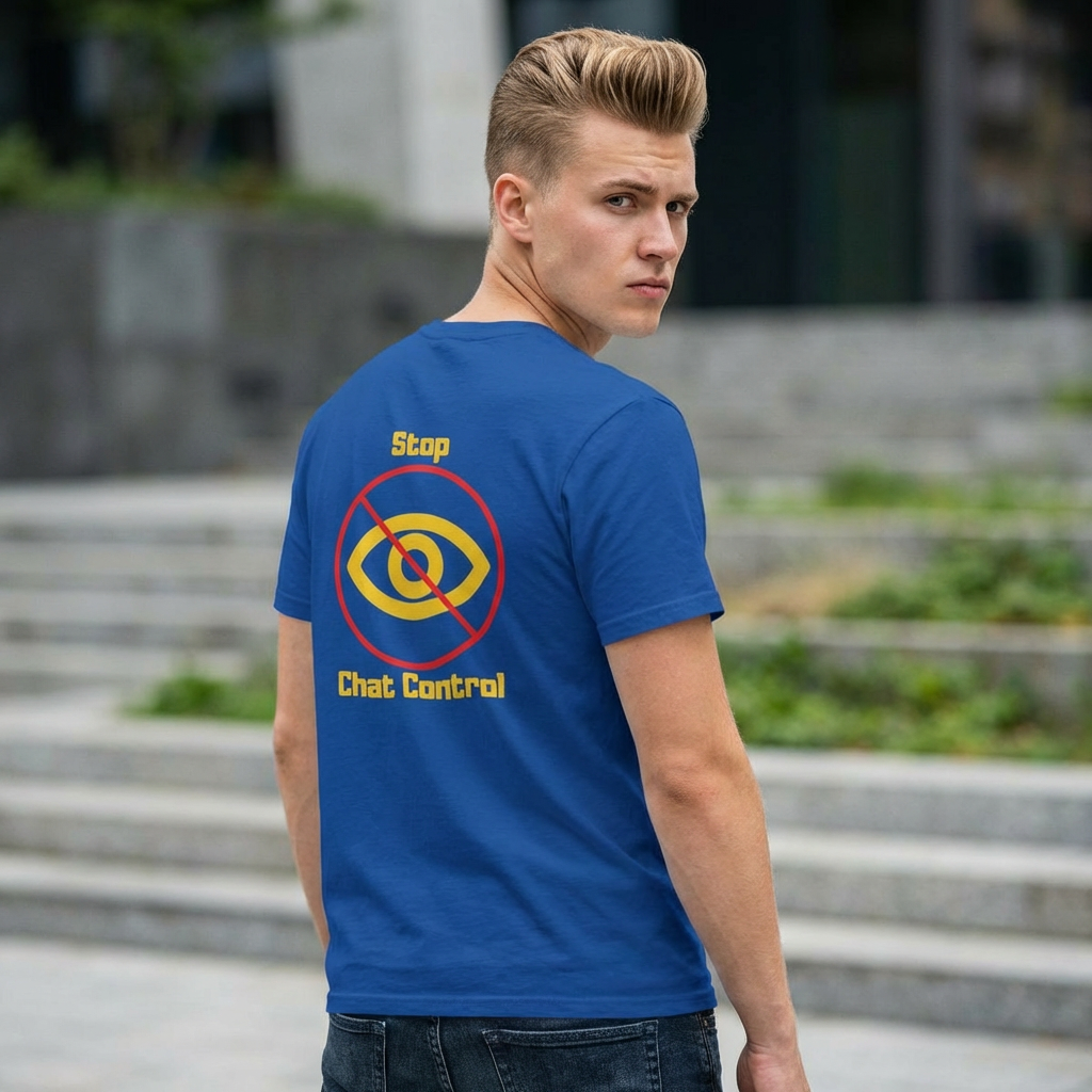Stop Chat Control, backside graphic T-Shirt